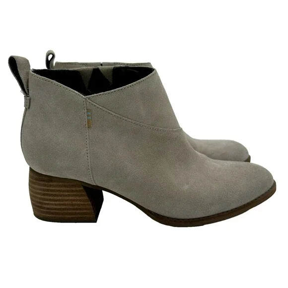 TOMS Leilani Drizzle Grey Suede Ankle Boots Women's Size 7 Western Chunky Heel - Picture 2 of 14